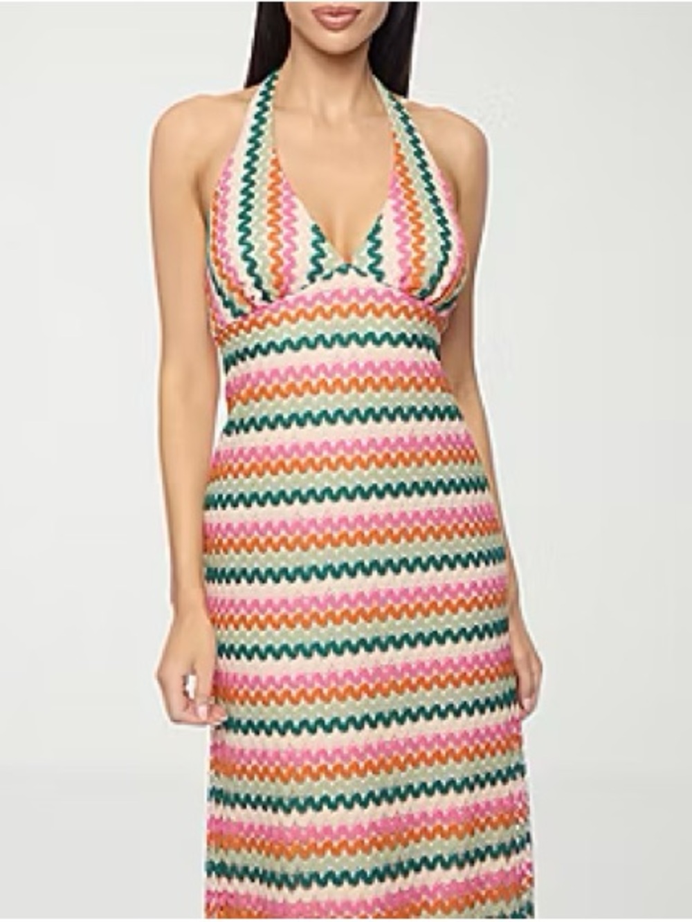 Premier Amour Crochet Halter Chevron Midi Fit + Flare Dress, Sz PM, NWT